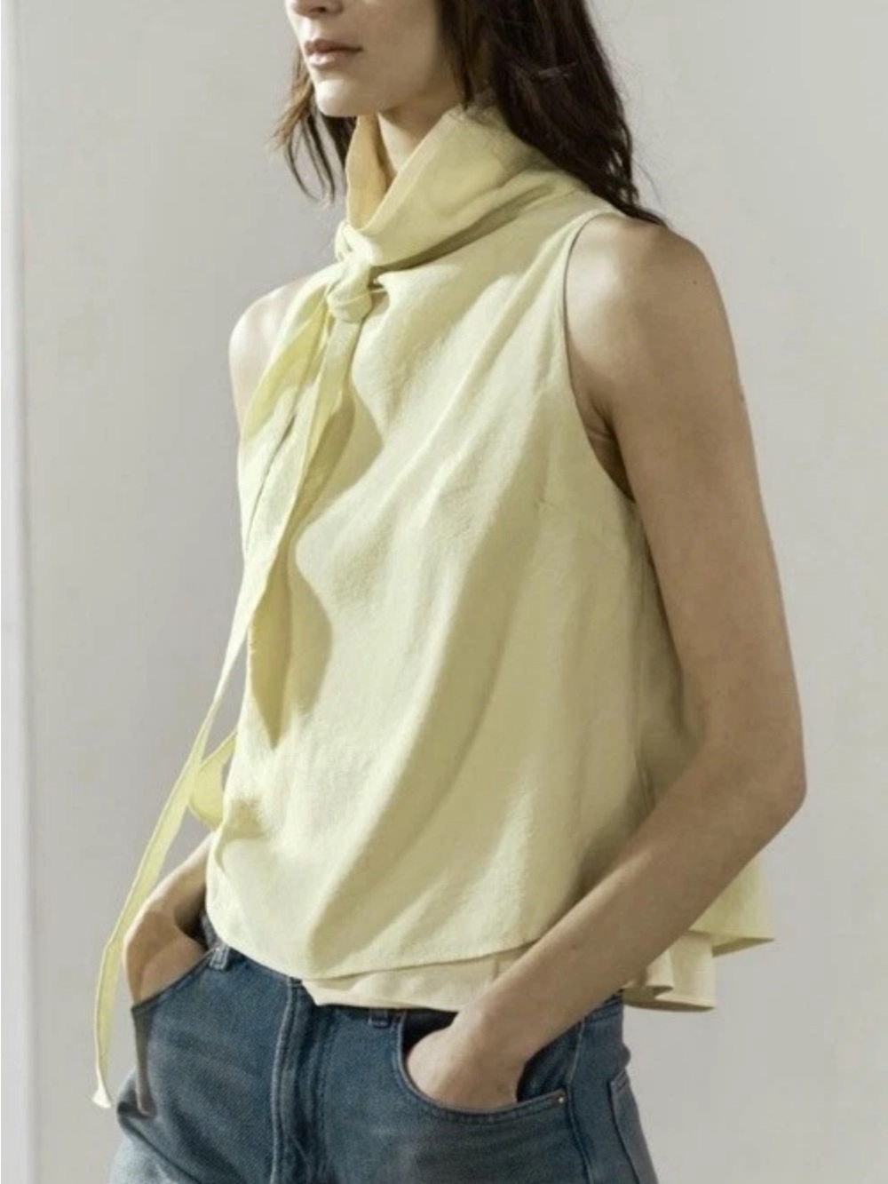 ZARA NWT Apple Green & Yellow Contrast Sleeveless Top Small